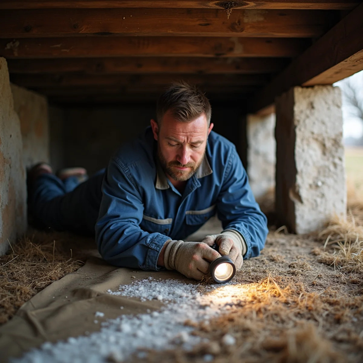 Plumber repairing a split water line in the crawl space of a pier-and-beam house in Bandera, TX after a hard freeze